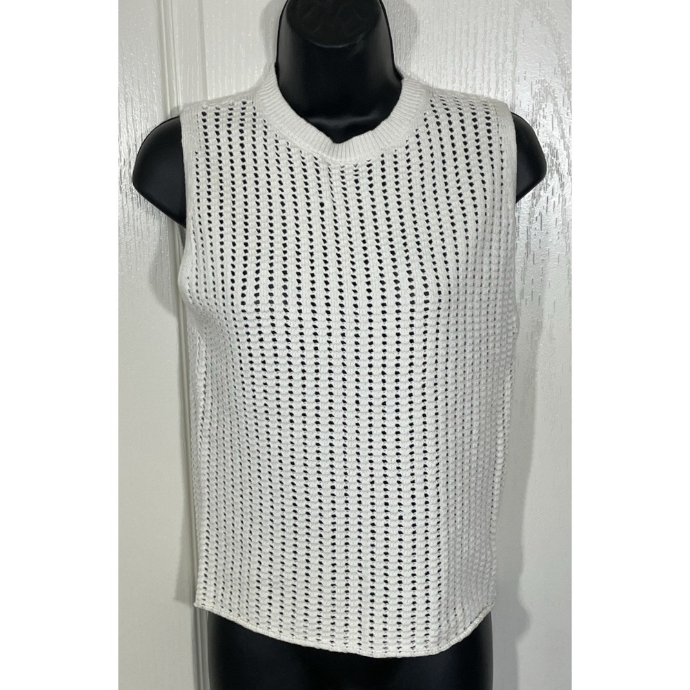 DISSH Crochet Sweater Vest XS Ivory Cotton Open Knit Boho Hippie Beach Preppy